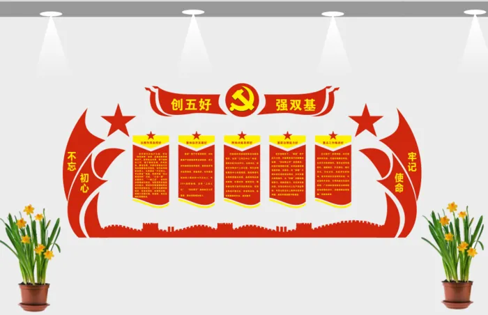 创五好党建文化墙背景cdr矢量模版下载