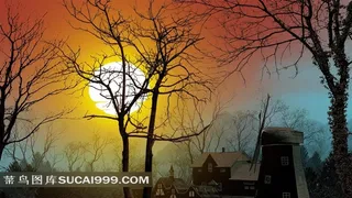 小镇日出唯美风光素材