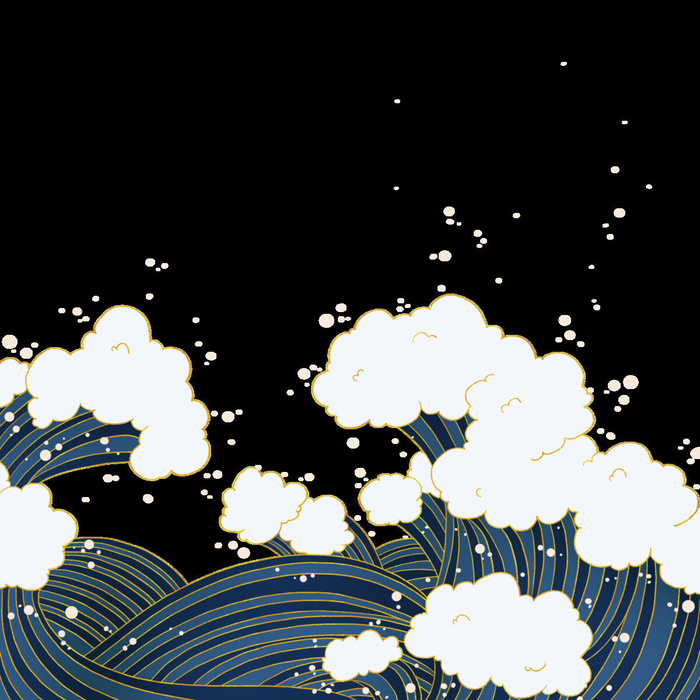 中国风国潮插画海浪波浪背景装饰浪花图案元素