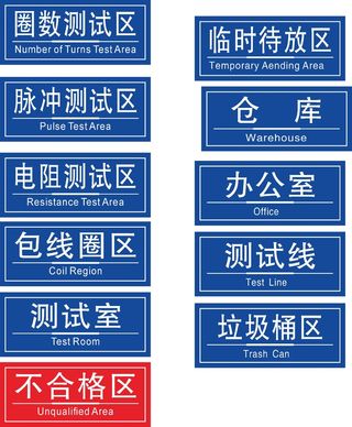蓝色红色车间管理区域标示牌CDR矢量图