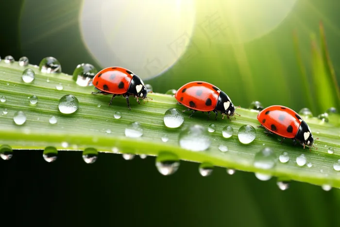 清晨绿草飘虫露珠摄影图(4032x2688)