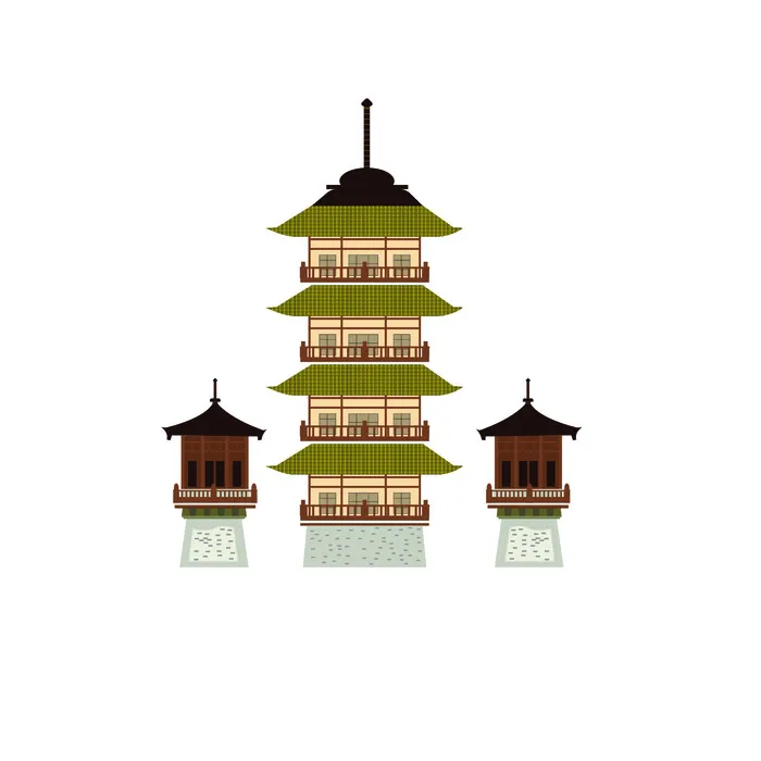 复古中国风国潮古建筑插画手绘高楼古塔AI素材亭子png免抠图ai矢量模版下载