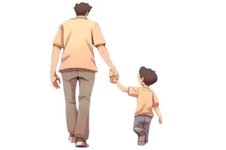 父亲牵着孩子免抠