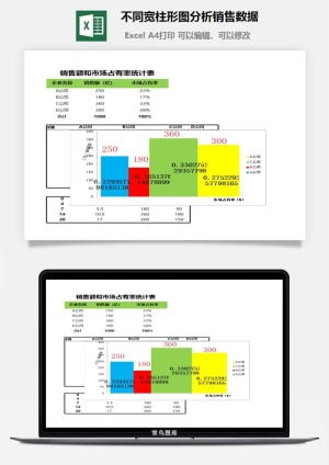 不同宽柱形图分析销售数据excel模板预览图