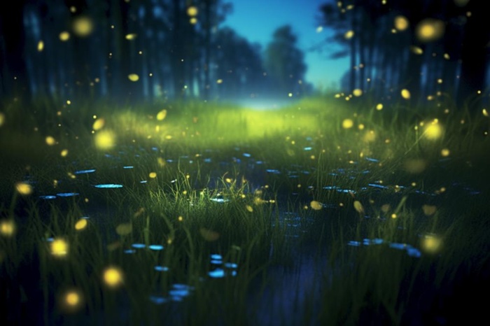 夜晚萤火虫草丛背景(1344x896)