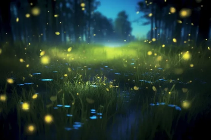 夜晚萤火虫草丛背景(1344x896)