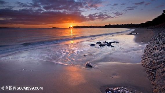 沙滩黄昏湖畔美景壁纸
