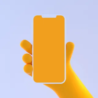 橙色右手手持苹果手机插画展示样机