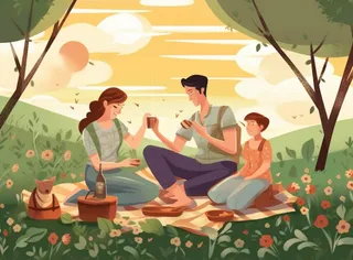 亲子户外玩耍扁平插画背景