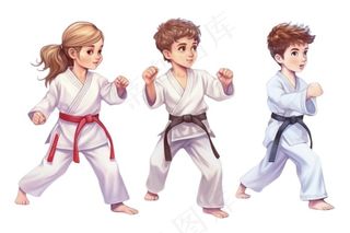 跆拳道男孩女孩对战插画免抠