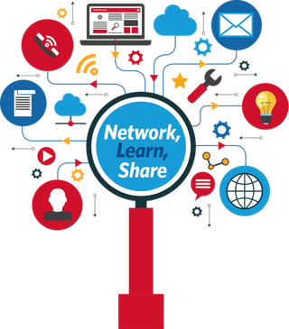 网络互联分享卡通图标科技kv主视觉素材