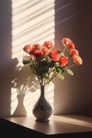 落日室内鲜花投影摄影