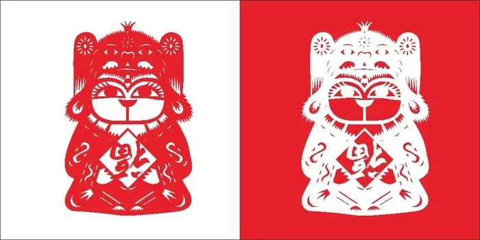 红色喜庆简约风春节窗花剪纸邮票吉祥如意恭喜发财招财猫矢量图cdr矢量模版下载