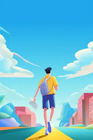 奔跑校园清新花草儿童人物背景