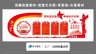 党建文化墙党建素材CDR预览图红色背景为人民服务提高党员素质入党