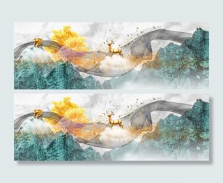 新中式山水金绿装饰画