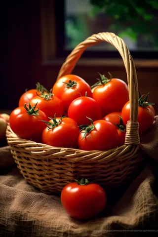 编织篮里装满了西红柿细节摄影图