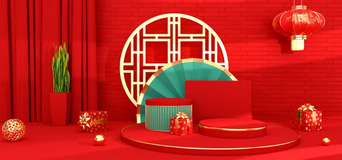 中国风国潮电商促销首页海报C4D背景图3D场景立体设计PSD素材模板