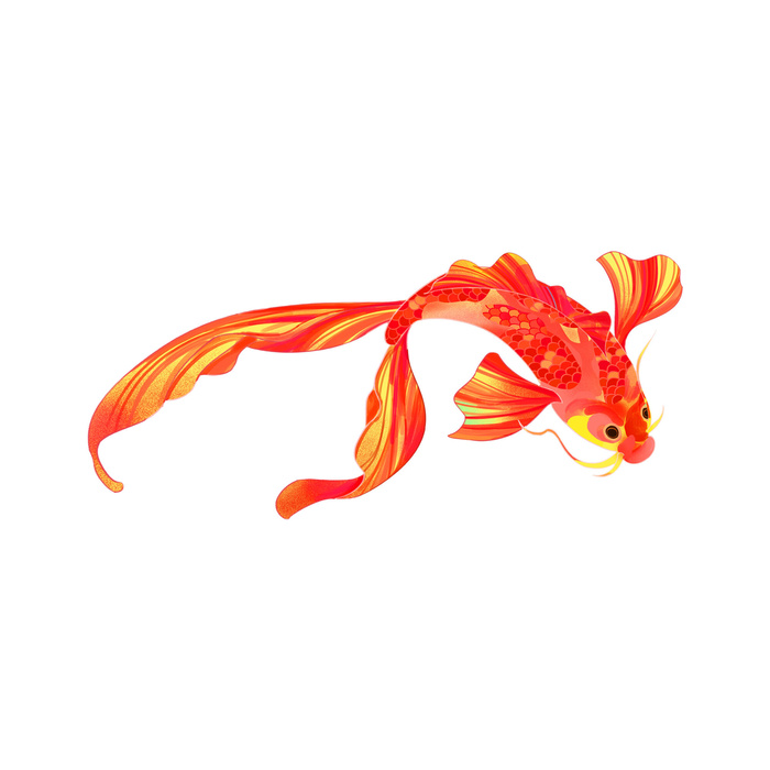 手绘烫金国潮中国风卡通锦鲤鱼金鱼插画装饰元素PSD设计素材
