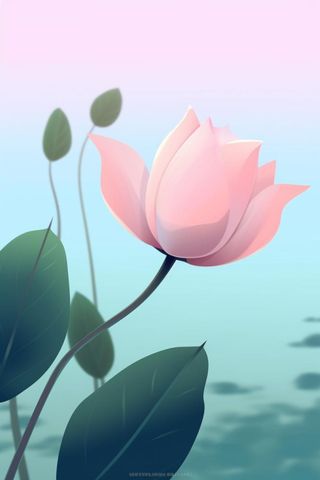 粉蓝色清爽夏日大气花朵扁平背景