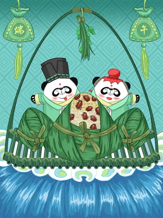 国潮风中国传统节日端午节赛龙舟粽子场景插画海报PSD设计素材