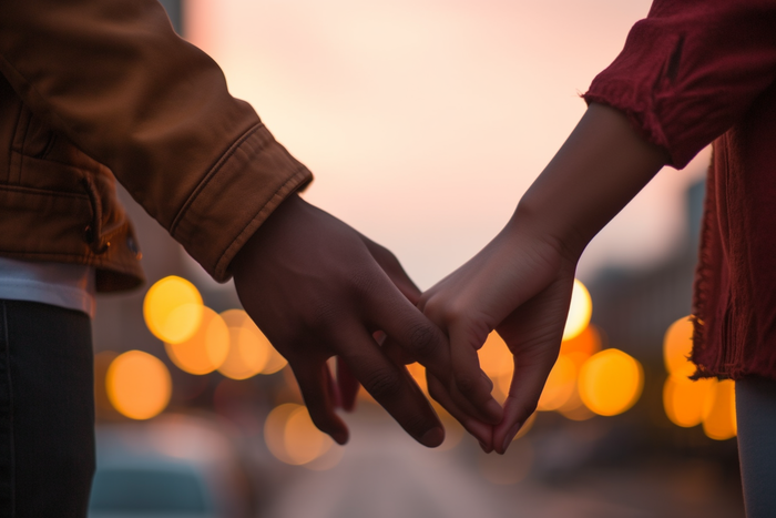 情侣手牵手的局部特写摄影图