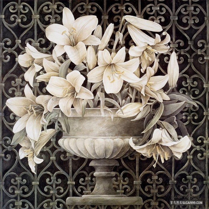 白色兰花花盆艺术插画