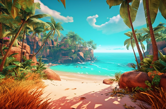 海滩，沙滩，海洋可以看到海洋热带虚幻引擎插画背景(4080x2688)