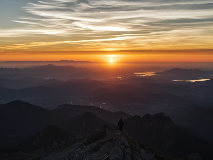 登山山顶看朝阳日出摄影图