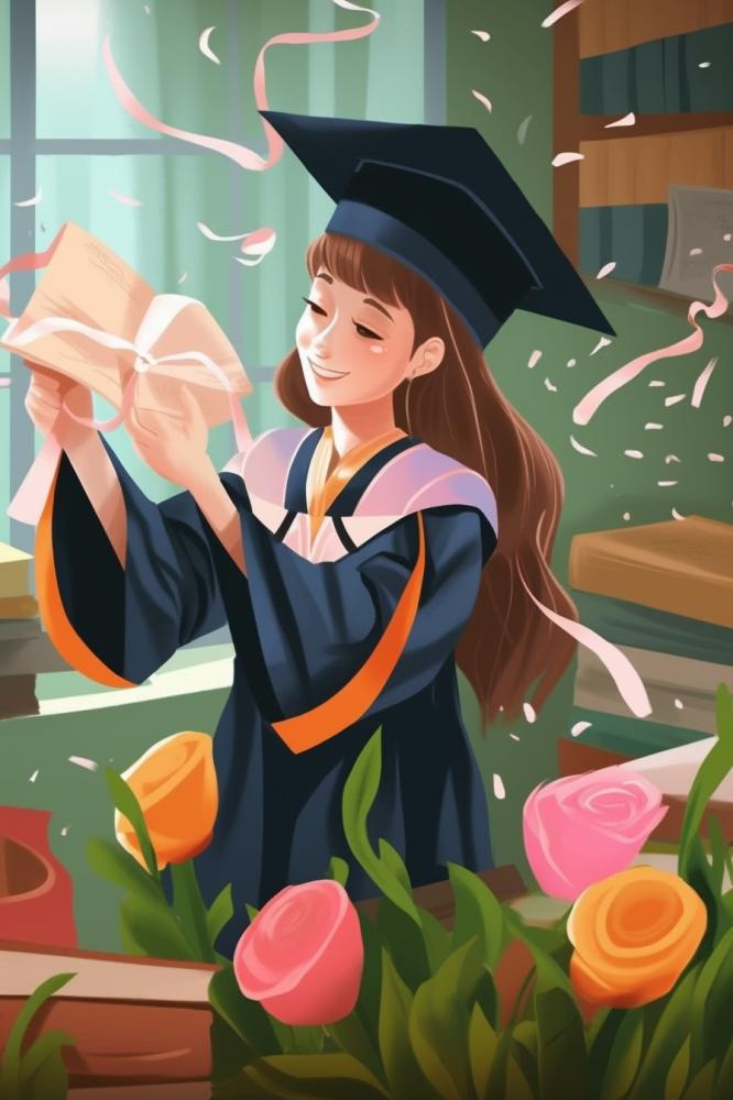 毕业学生穿着学士服花海报素材背景