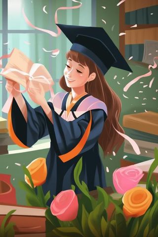 毕业学生穿着学士服花海报素材背景