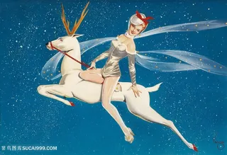 美人图麋鹿精灵装饰画