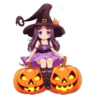 万圣节女巫南瓜灯捣蛋卡通插画免抠