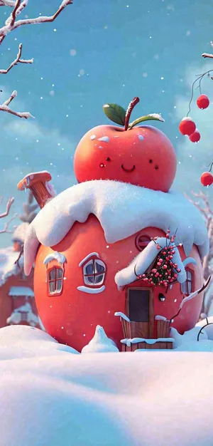 冬天创意苹果雪屋圣诞节，大雪小雪冬至立冬