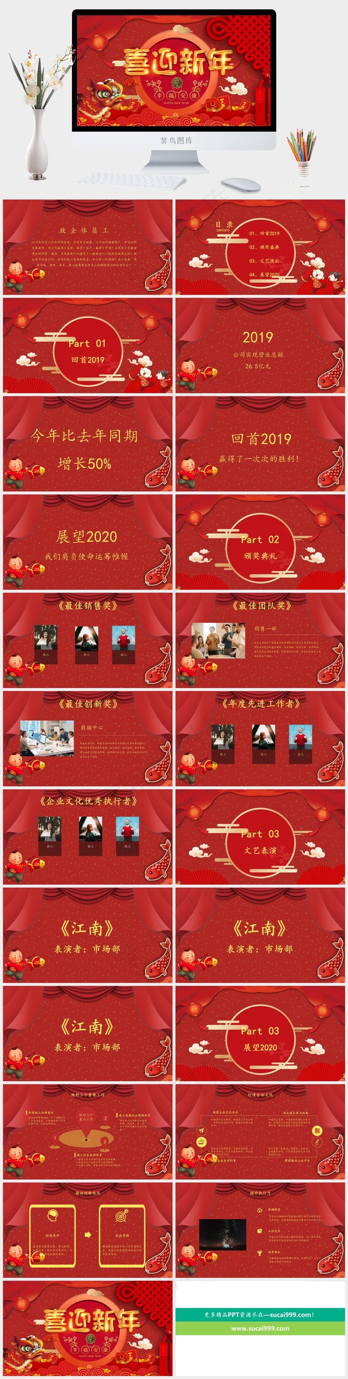 红色节庆喜迎新年企业总结汇报PPTppt模版