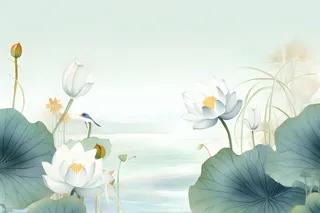 淡雅荷花国风绿色背景