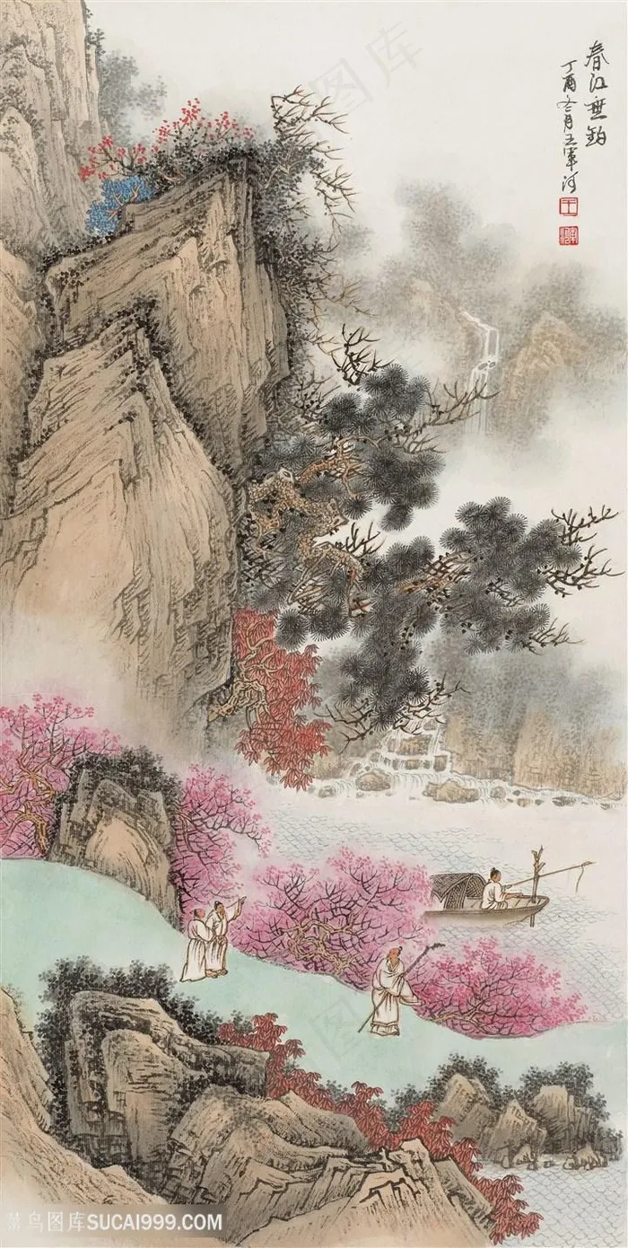 青绿山水40春江垂钓王军河绘制