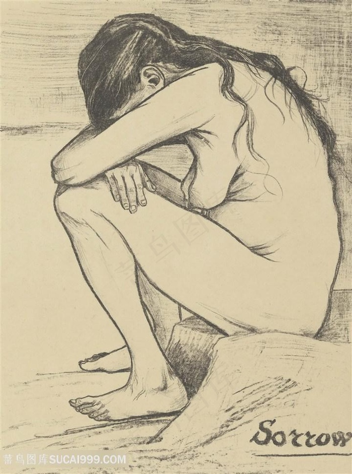 梵高悲伤女人素描装饰画