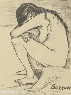 梵高悲伤女人素描装饰画 梵高悲伤女人素描装饰画