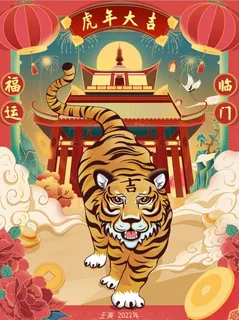 虎年中国风萌虎插画