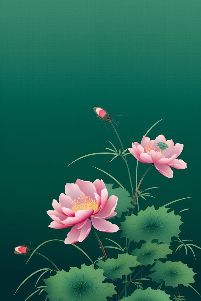 绿色高雅简约荷花国风背景