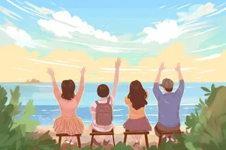 海边旅行开心人群背景