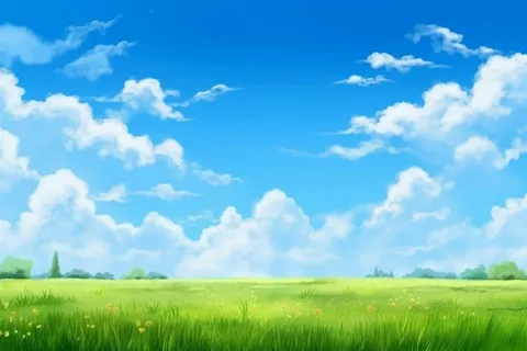 春天的蓝天白云草原很美背景图