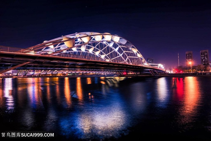 天津海河桥梁夜景图片