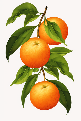 卡通插画树枝挂着的橘子橙子