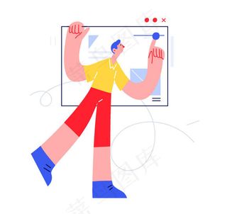 扁平风简笔画抽象报告人物插画