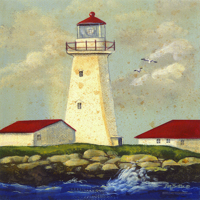 海景灯塔油画风景画