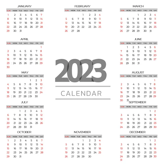 2023年日历白色背景