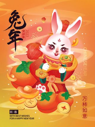 国潮风喜庆兔年新年海报