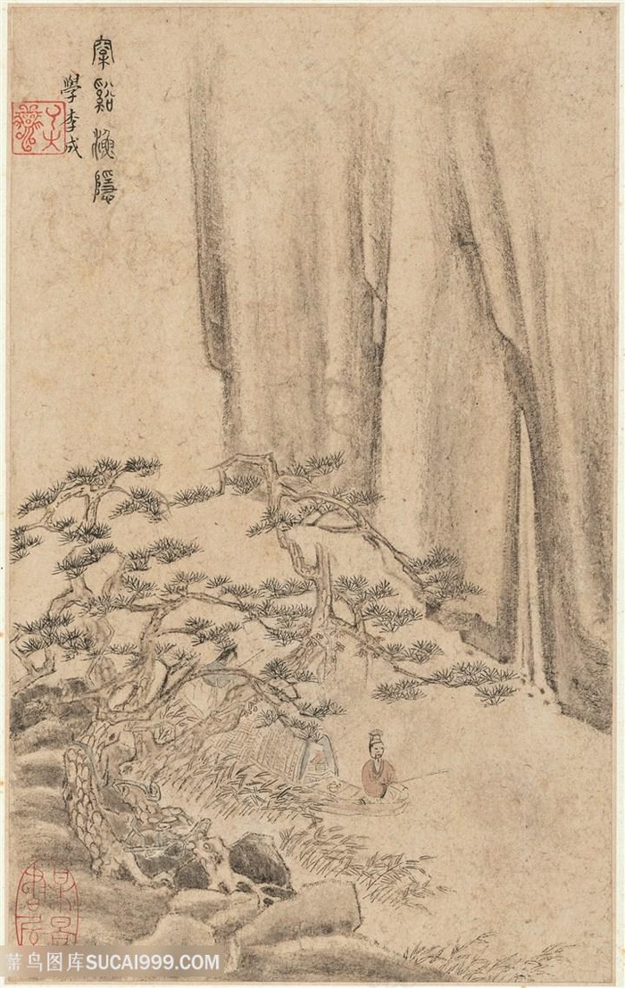 清代王渔洋书画册页松山静钓国画图片